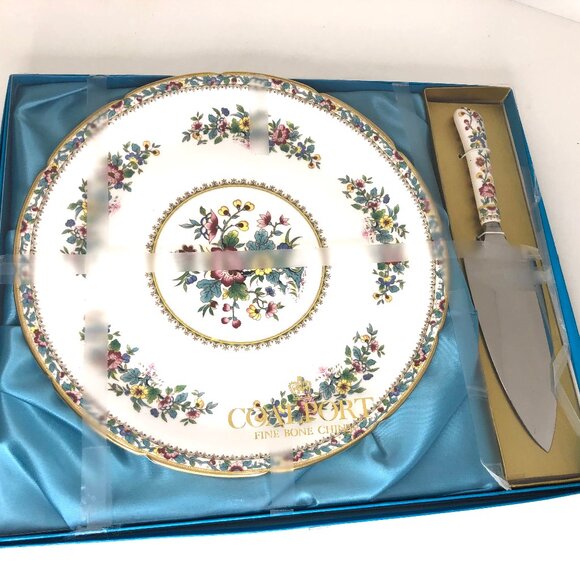 Coalport Vintage Ming Rose Fine Bone China Cake Plate and Serving Knife Set